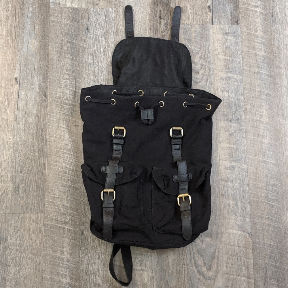 ASOS Black Unisex Canvas Ruck Sack Backpack - Picture 2 of 7